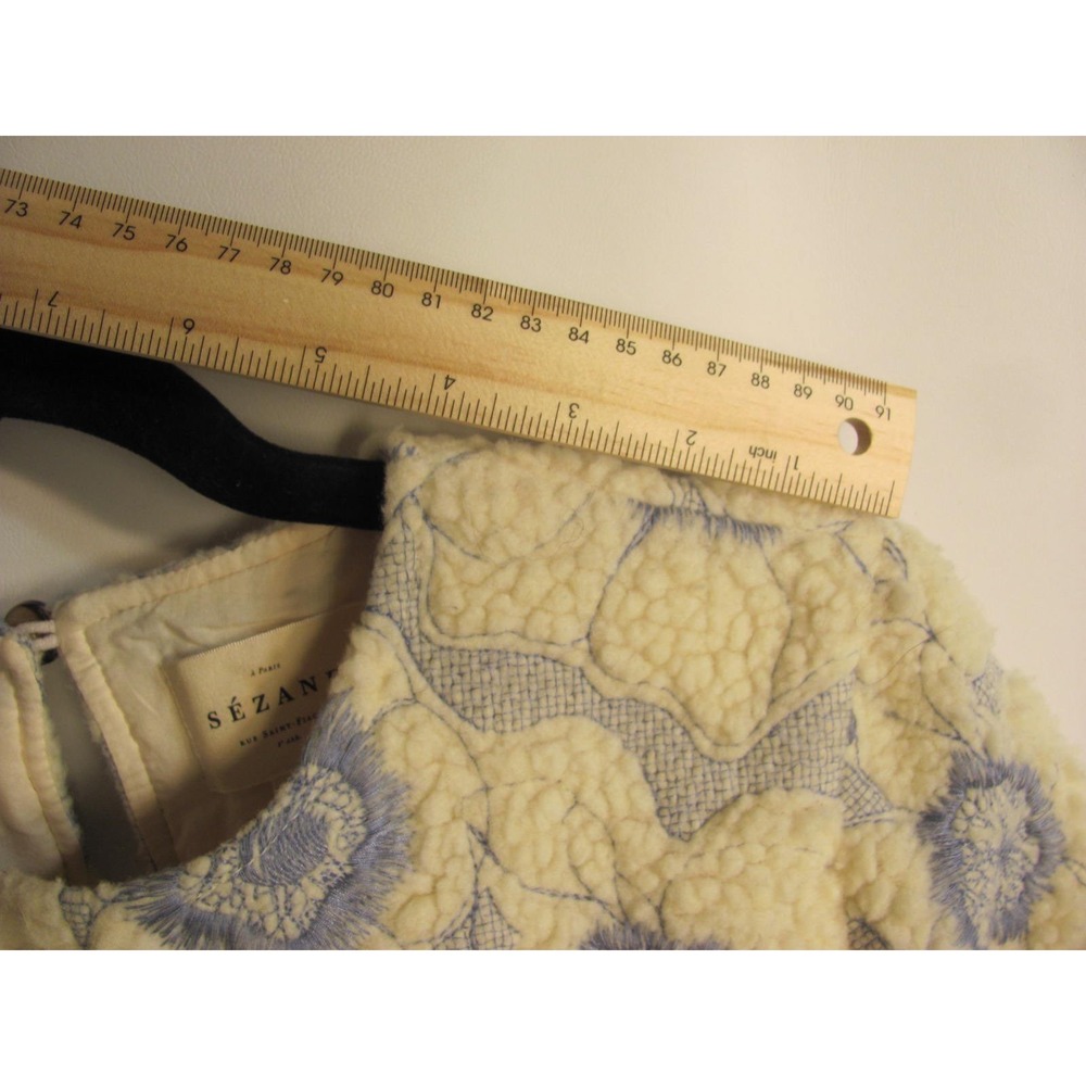Sezane Paris Winter Floral Stitched Design Blue Cream - Picture 8 of 13